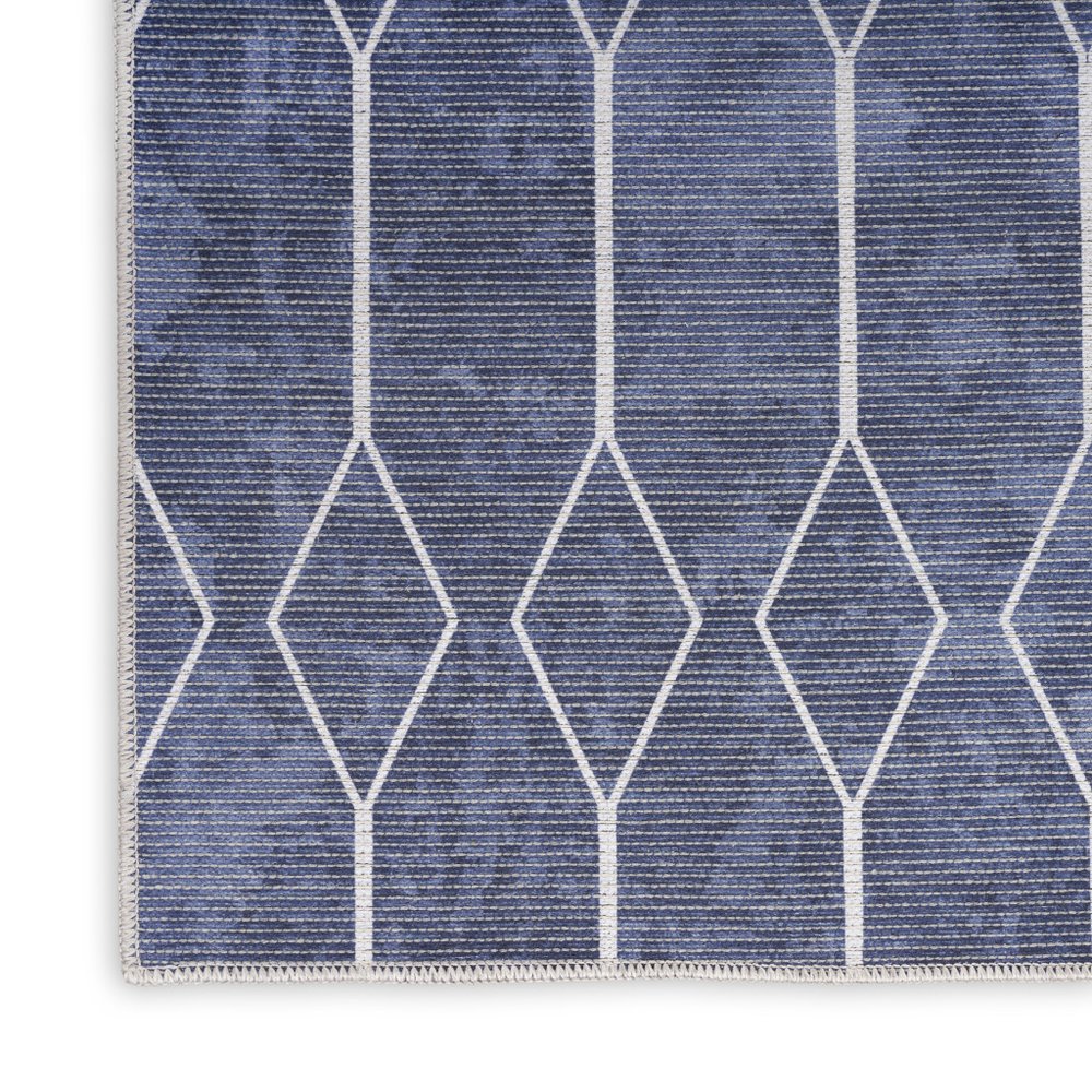 8' X 10' Blue and Ivory Geometric Power Loom Washable Area Rug