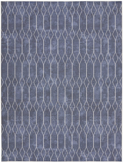 8' X 10' Blue and Ivory Geometric Power Loom Washable Area Rug