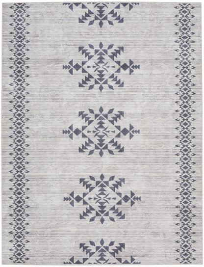 9' X 12' Gray and Ivory Geometric Power Loom Washable Area Rug