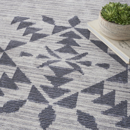 9' X 12' Gray and Ivory Geometric Power Loom Washable Area Rug