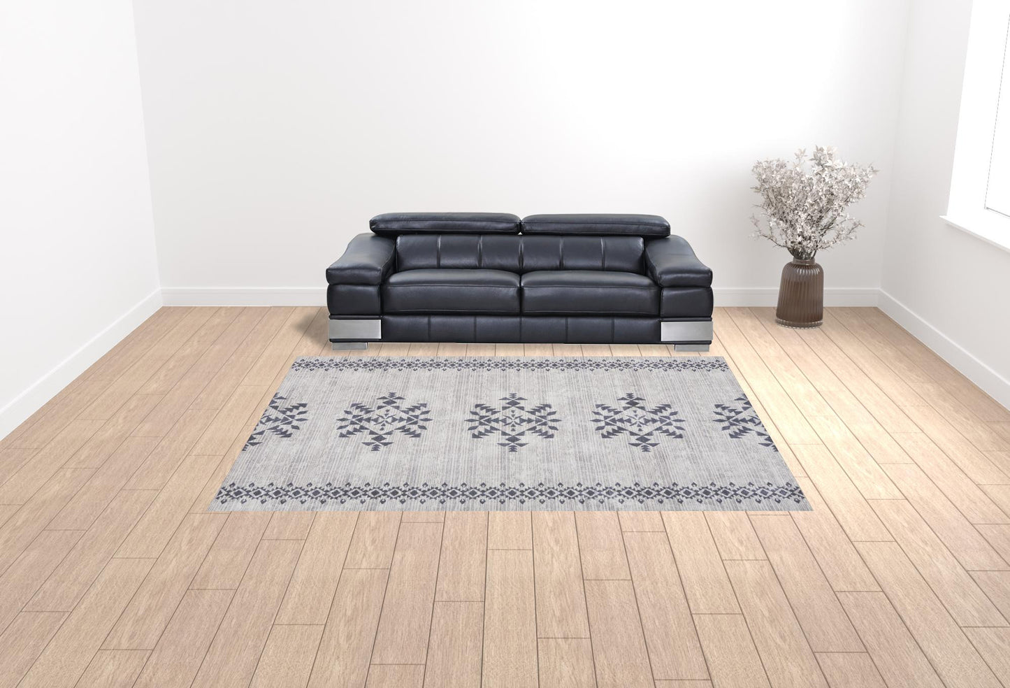 9' X 12' Gray and Ivory Geometric Power Loom Washable Area Rug