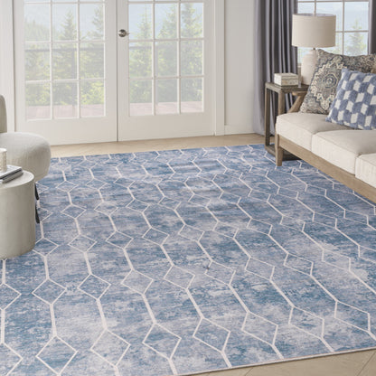 9' X 12' Blue and Gray Geometric Power Loom Washable Area Rug