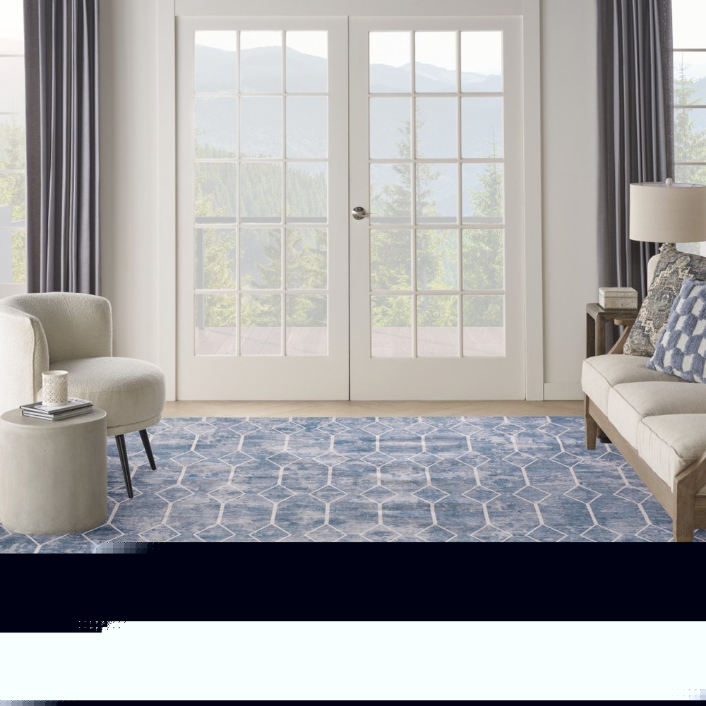 9' X 12' Blue and Gray Geometric Power Loom Washable Area Rug