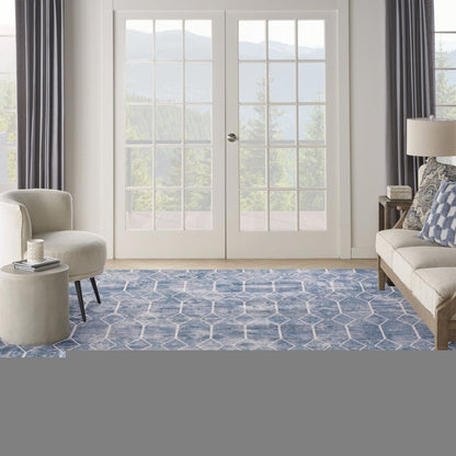 9' X 12' Blue and Gray Geometric Power Loom Washable Area Rug