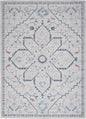 5' X 7' Ivory and Blue Oriental Power Loom Washable Area Rug