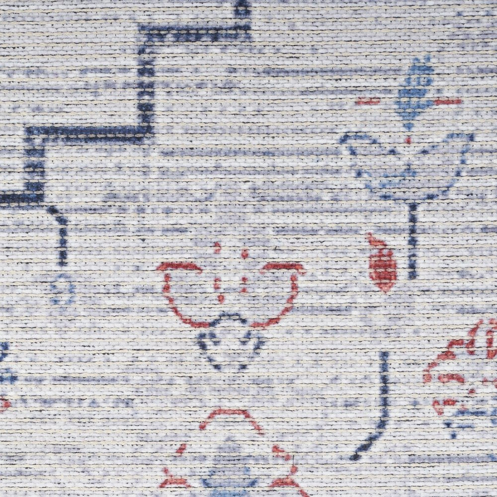 5' X 7' Ivory and Blue Oriental Power Loom Washable Area Rug