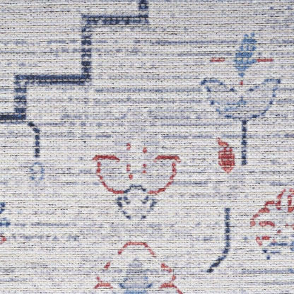 5' X 7' Ivory and Blue Oriental Power Loom Washable Area Rug