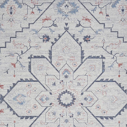 6' X 9' Ivory and Blue Oriental Power Loom Washable Area Rug