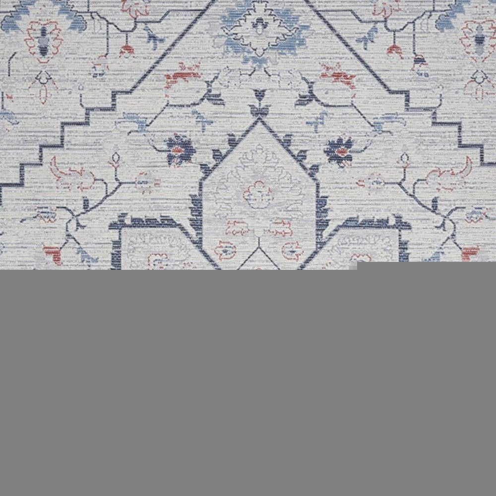 6' X 9' Ivory and Blue Oriental Power Loom Washable Area Rug