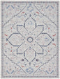 8' X 10' Ivory and Blue Oriental Power Loom Washable Area Rug