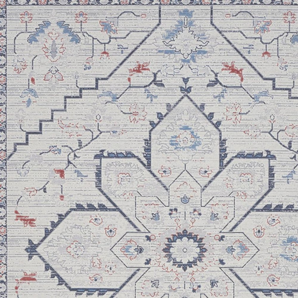 8' X 10' Ivory and Blue Oriental Power Loom Washable Area Rug