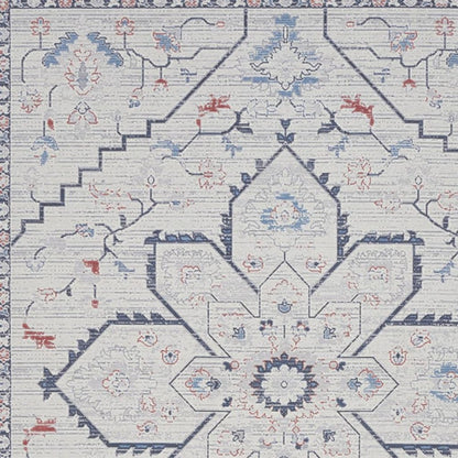 8' X 10' Ivory and Blue Oriental Power Loom Washable Area Rug