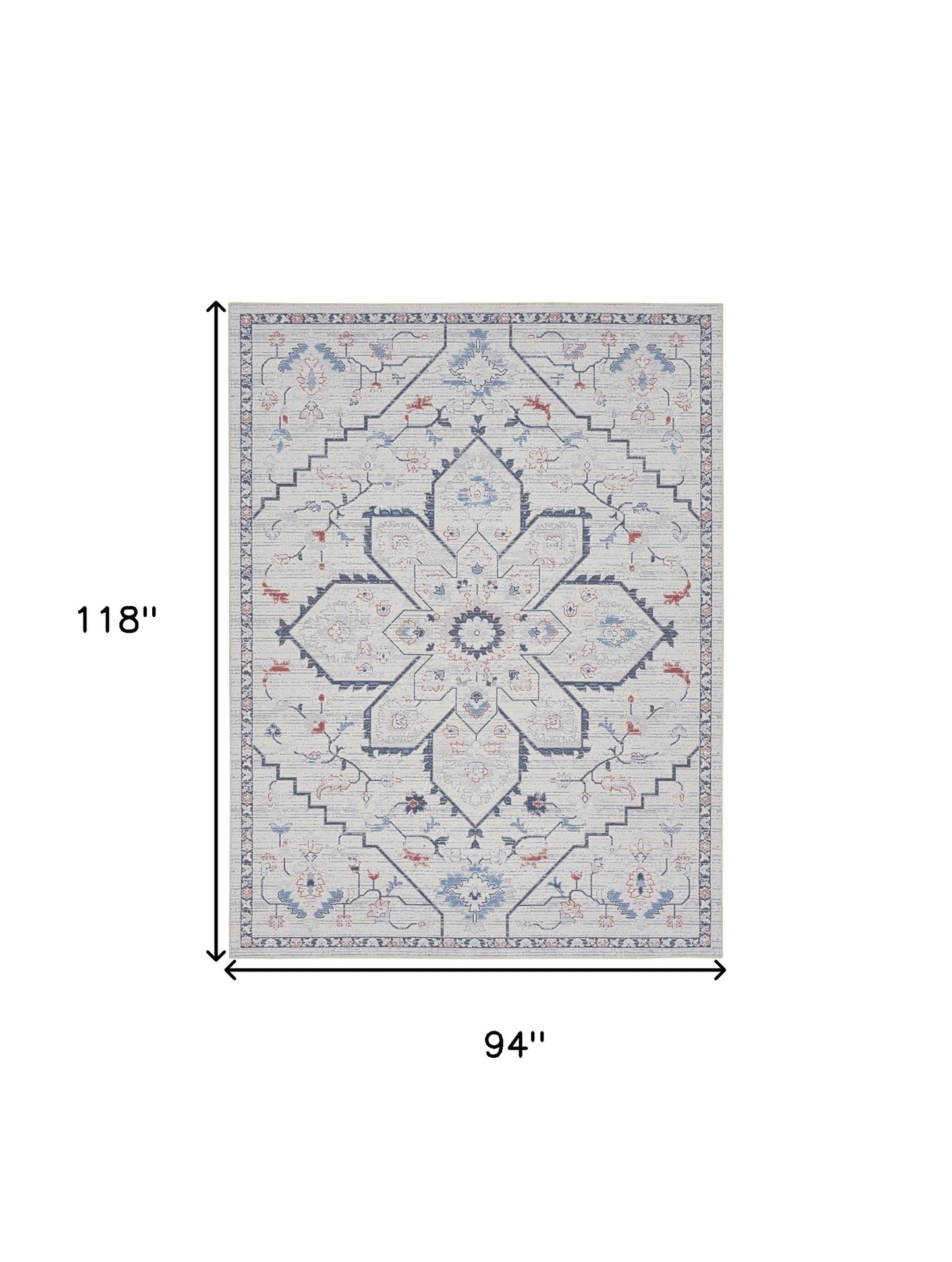 8' X 10' Ivory and Blue Oriental Power Loom Washable Area Rug