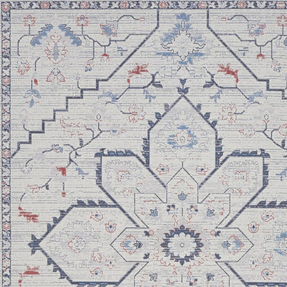 8' X 10' Ivory and Blue Oriental Power Loom Washable Area Rug