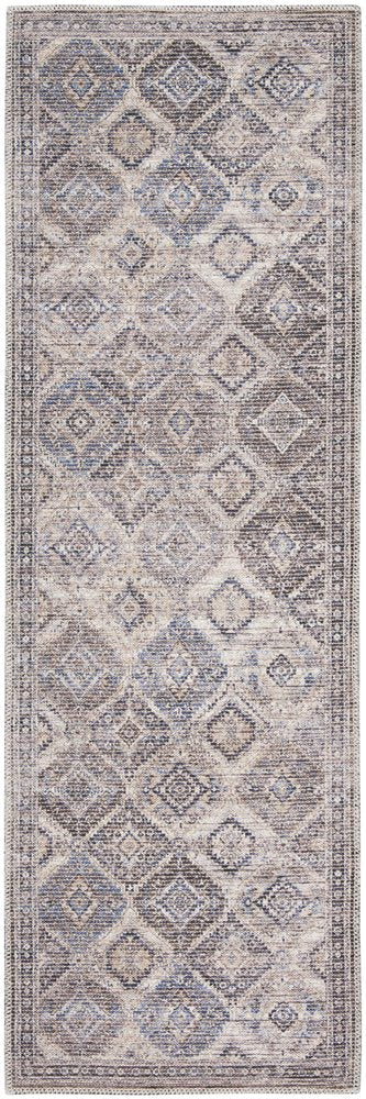 10' Ivory and Tan Floral Power Loom Distressed Washable Runner Rug
