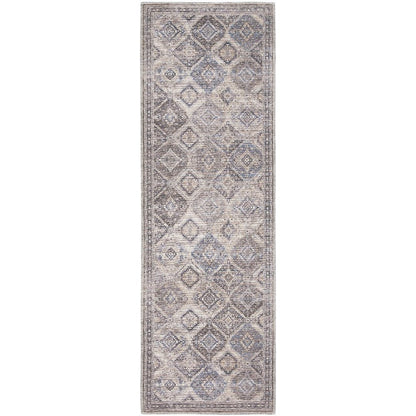 10' Ivory and Tan Floral Power Loom Distressed Washable Runner Rug