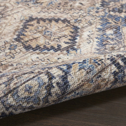 10' Ivory and Tan Floral Power Loom Distressed Washable Runner Rug