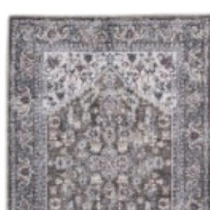 10' Green and Ivory Floral Power Loom Distressed Washable Runner Rug