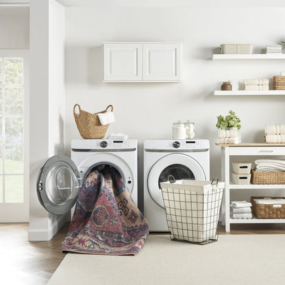 10' Blue and Red Floral Power Loom Distressed Washable Runner Rug