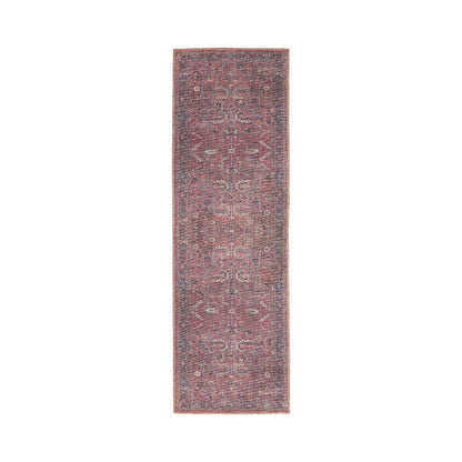 10' Blue and Red Floral Power Loom Distressed Washable Runner Rug