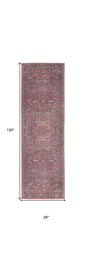 10' Blue and Red Floral Power Loom Distressed Washable Runner Rug