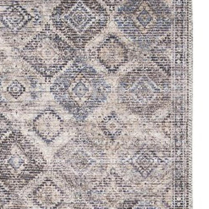 8' Ivory and Tan Floral Power Loom Distressed Washable Runner Rug