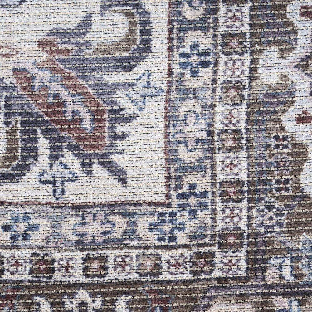 8' Green and Ivory Floral Power Loom Distressed Washable Runner Rug
