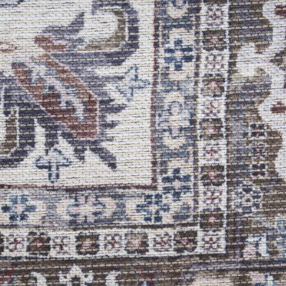 8' Green and Ivory Floral Power Loom Distressed Washable Runner Rug