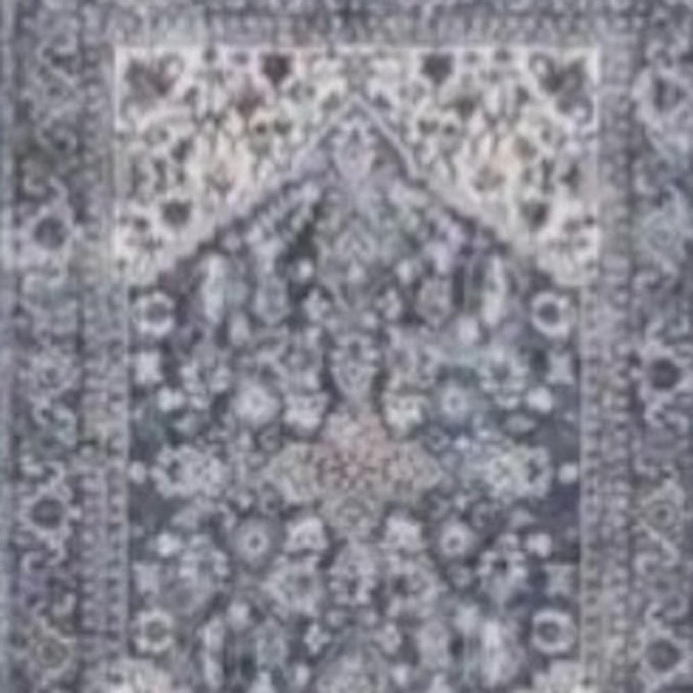 8' Green and Ivory Floral Power Loom Distressed Washable Runner Rug