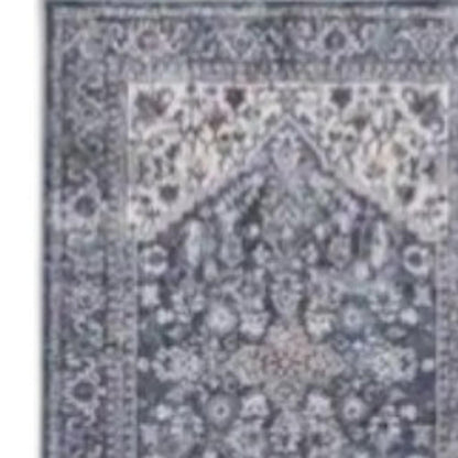 8' Green and Ivory Floral Power Loom Distressed Washable Runner Rug