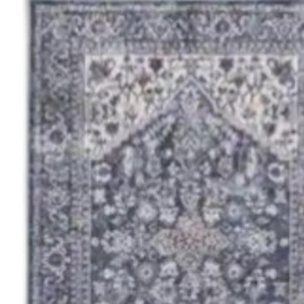 8' Green and Ivory Floral Power Loom Distressed Washable Runner Rug