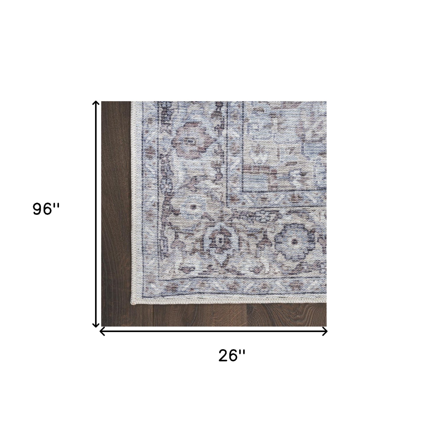 8' Beige and Ivory Floral Power Loom Distressed Washable Runner Rug