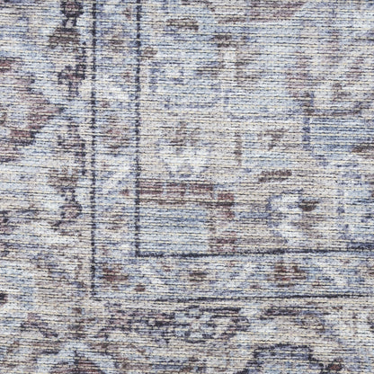 8' Beige and Ivory Floral Power Loom Distressed Washable Runner Rug