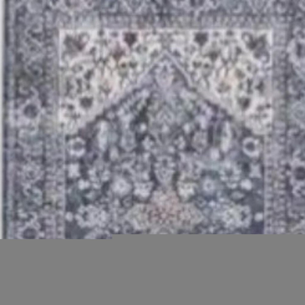 8' Blue and Ivory Floral Power Loom Distressed Washable Runner Rug