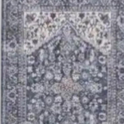 8' Blue and Ivory Floral Power Loom Distressed Washable Runner Rug