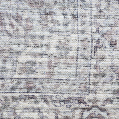 8' Gray and Ivory Floral Power Loom Distressed Washable Runner Rug
