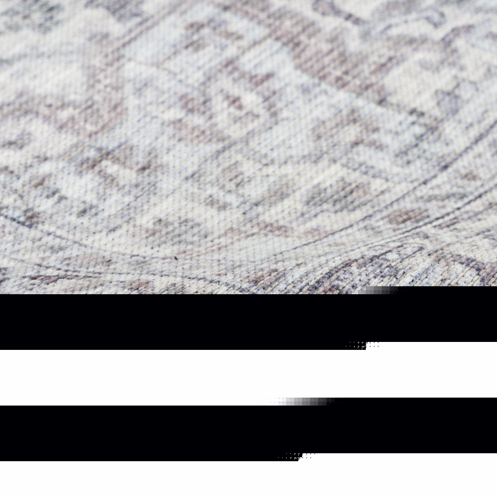 8' Gray and Ivory Floral Power Loom Distressed Washable Runner Rug