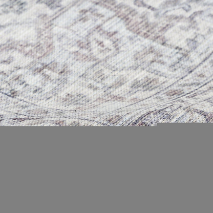 8' Gray and Ivory Floral Power Loom Distressed Washable Runner Rug