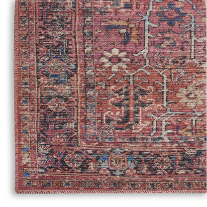 8' Blue and Red Floral Power Loom Distressed Washable Runner Rug
