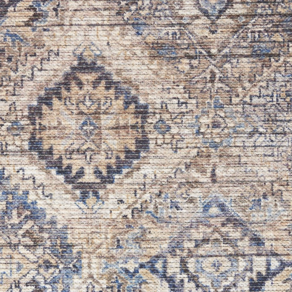 8' X 10' Ivory and Tan Floral Power Loom Distressed Washable Area Rug