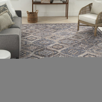 8' X 10' Ivory and Tan Floral Power Loom Distressed Washable Area Rug