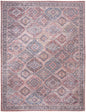 8' X 10' Blue and Red Floral Power Loom Distressed Washable Area Rug