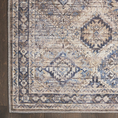 9' X 12' Ivory and Tan Floral Power Loom Distressed Washable Area Rug