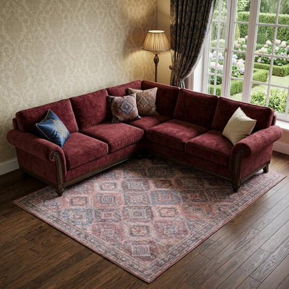 9' X 12' Blue and Red Floral Power Loom Distressed Washable Area Rug