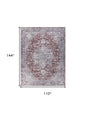 9' X 12' Red and Ivory Floral Power Loom Distressed Washable Area Rug