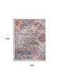 8' X 10' Blue and Red Geometric Power Loom Distressed Washable Area Rug