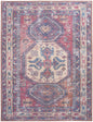 8' X 10' Blue and Red Geometric Power Loom Distressed Washable Area Rug