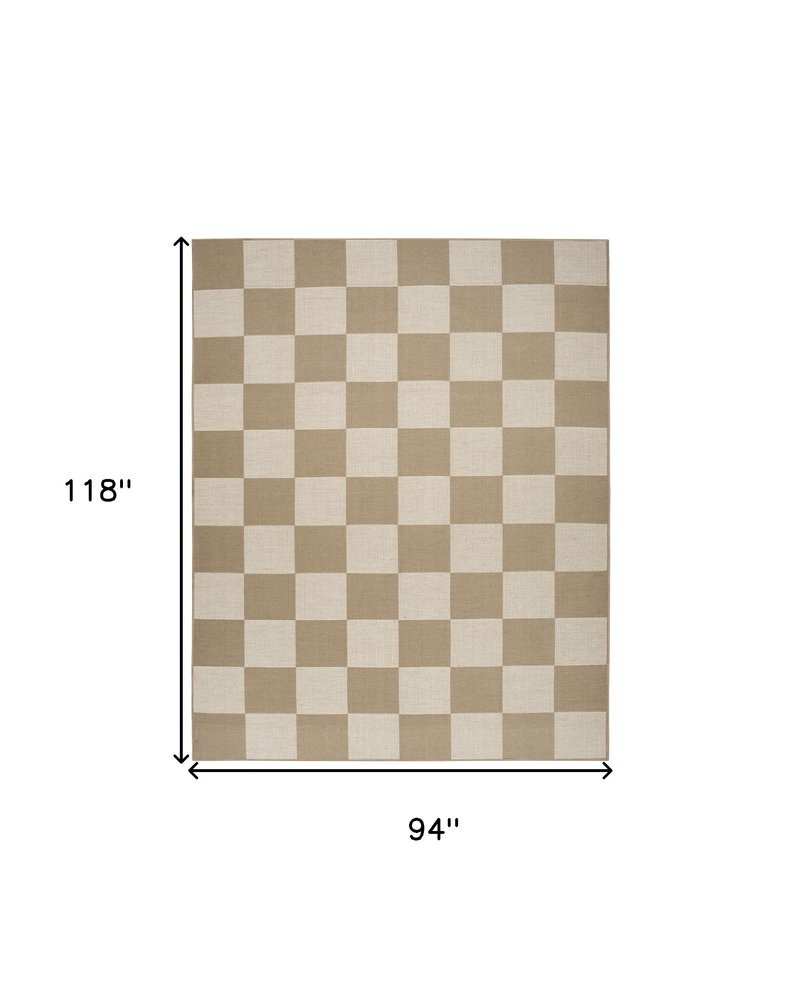 8' X 10' Natural and Ivory Geometric Power Loom Washable Non Skid Area Rug