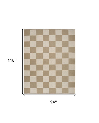8' X 10' Natural and Ivory Geometric Power Loom Washable Non Skid Area Rug