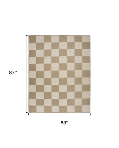5' X 7' Natural and Ivory Geometric Power Loom Washable Non Skid Area Rug